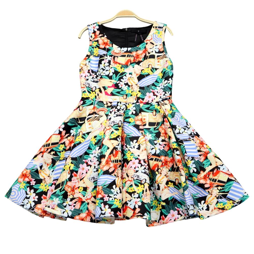 Hawaiian Pinup Skater Flare Swing Dress 2 Retro Quirky Rockabilly Kawaii 50's